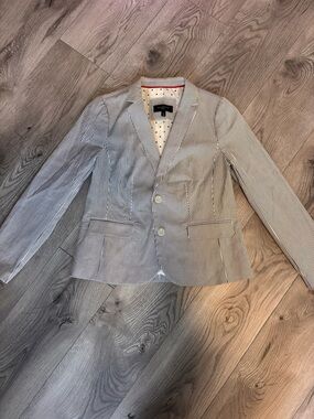 Talbots Petites Striped Blazer Polka Dot Lining 4P Preppy Chic